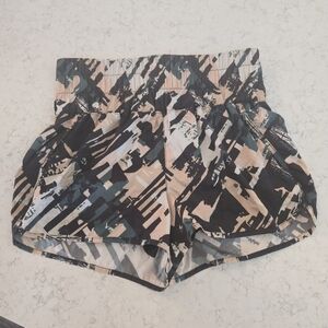 FP Movement by Free People Abstract Print Athletic Shorts - Black, Peach, Teal
